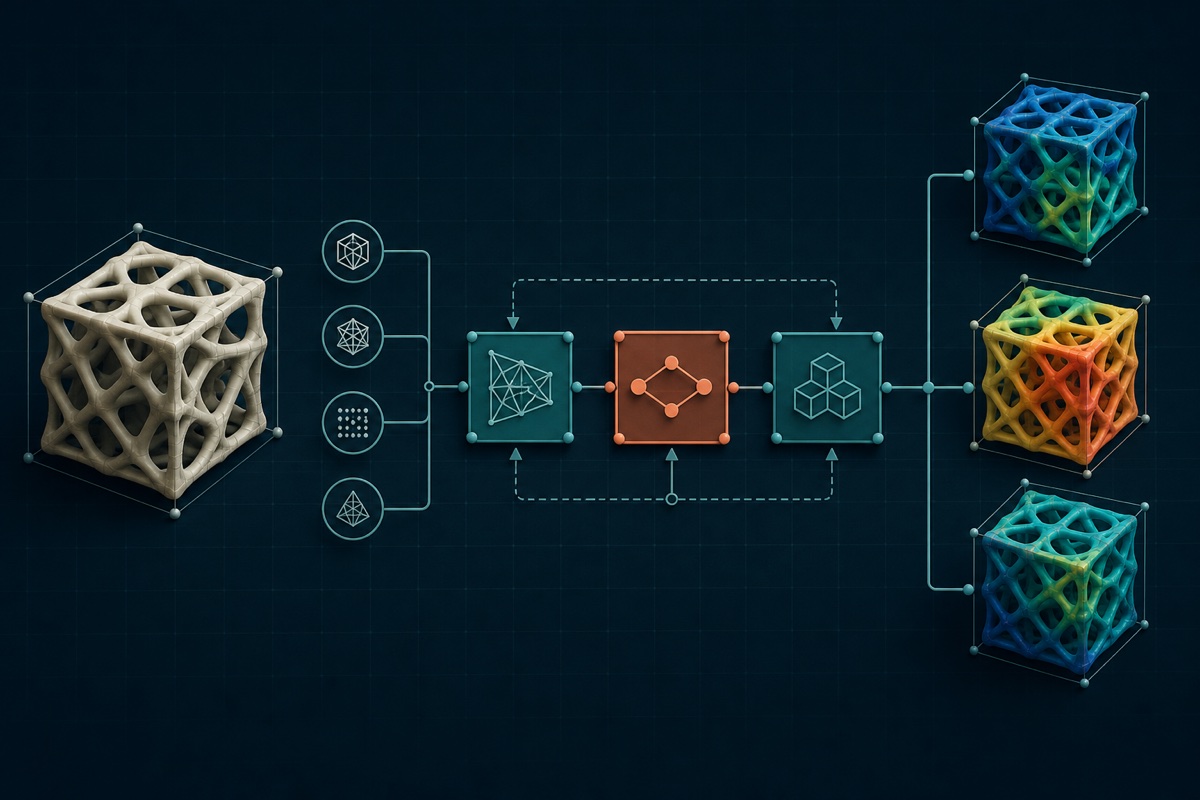 Generic simulation automation workflow connecting a parametric lattice model to several analysis outcomes